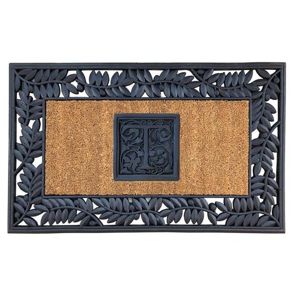 Nedia Home Nedia Home SOT3048 30 x 48 in. Olive Border Sentinel Door Mat; Monogrammed T - Natural Brown & Black SOT3048